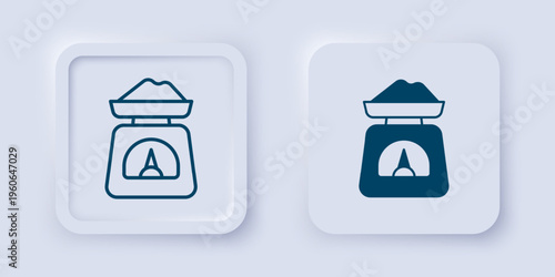 Filled and outline Scales icon isolated on grey background. Weight measure equipment. Square button. Vector