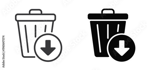 Trash bin icon, reduce waste recycling concept symbol, garbage can disposal sign, environmental cleanliness and waste management indicator, eco friendly recycling and refuse bin illustration, vector i
