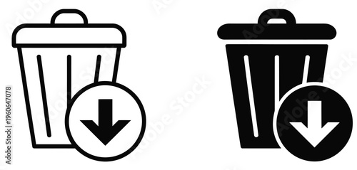 Trash bin icon, waste reduction garbage can symbol set, recycling and disposal bin indicator, environmental hygiene and cleanup concept icon, eco sustainability trash management graphic, vector
