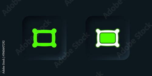 Green Rectangular pillow icon isolated on black background. Cushion sign. Orthopedic pillow. Black square button. Vector