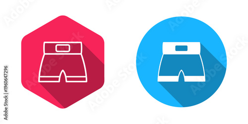Filled and outline Boxing short icon isolated with long shadow background. Vector