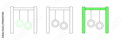 Set line Gymnastic rings icon isolated on white background. Playground equipment with hanging rope with rings. Vector