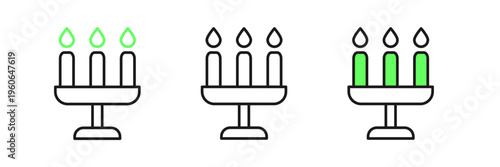 Set line Candelabrum with three candlesticks icon isolated on white background. Vector