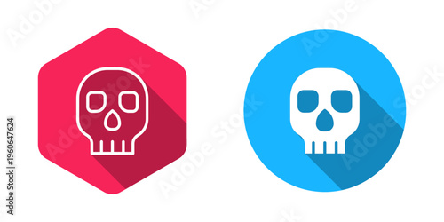 Filled and outline Skull icon isolated with long shadow background. Happy Halloween party. Vector