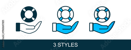 Filled outline Lifebuoy in hand icon isolated on white background. Lifebelt symbol. Vector