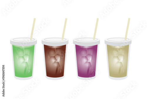お持ち帰り用カップに入った色々なソーダのイラストセット