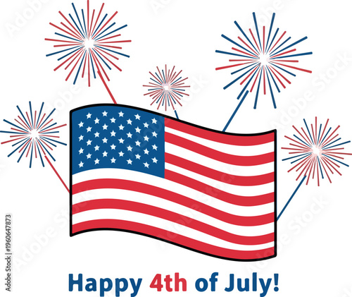 Happy 4th of July Firework Celebration with American Flag