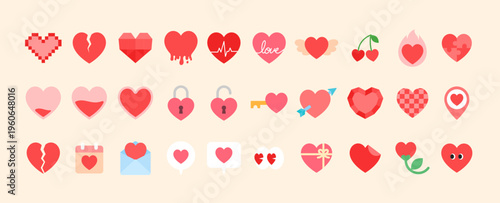 하트 모티브 아이콘 그래픽 디자인 세트