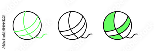 Set line Yarn ball icon isolated on white background. Label for hand made, knitting or tailor shop. Vector