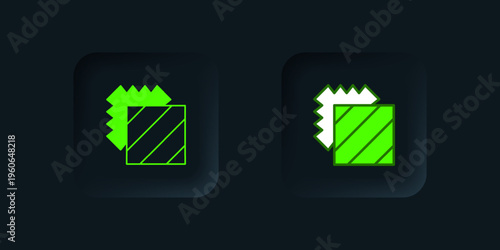 Green Layers clothing textile icon isolated on black background. Element of fabric features. Black square button. Vector
