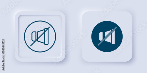 Filled and outline Mute microphone icon isolated on grey background. Microphone audio muted. Square button. Vector