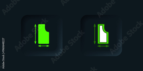 Green Sewing pattern icon isolated on black background. Markings for sewing. Black square button. Vector