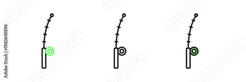 Set line Fishing rod icon isolated on white background. Catch a big fish. Fishing equipment and fish farming topics. Vector