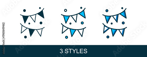 Filled outline Carnival garland with flags icon isolated on white background. Party pennants for birthday celebration, festival and fair decoration. Vector