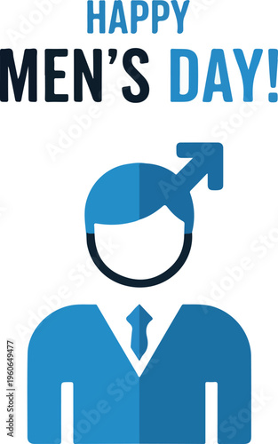 Happy Men's Day celebration graphic with a stylized male symbol and suit icon