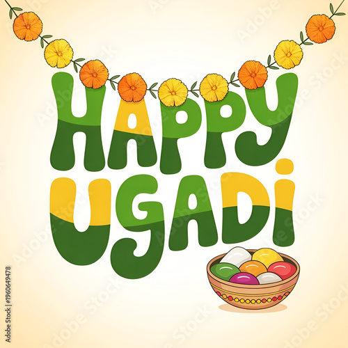 Happy Ugadi Greeting Card: Traditional Indian Festival Celebration Design