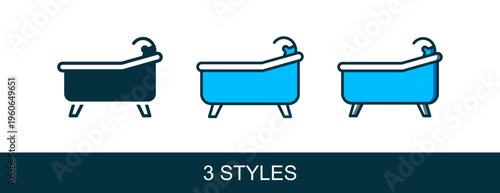 Filled outline Bathtub icon isolated on white background. Vector