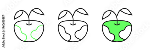 Set line Apple icon isolated on white background. Excess weight. Healthy diet menu. Fitness diet apple. Vector