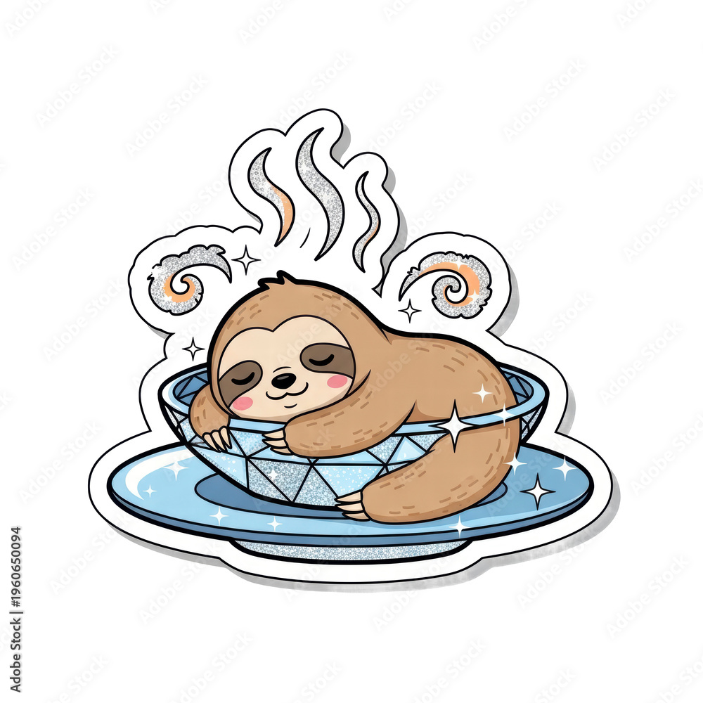 Fototapeta premium Sleepy sloth relaxing in warm cup