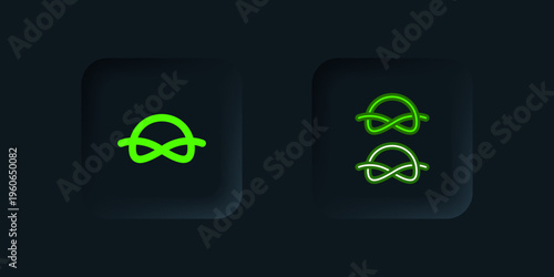 Green Nautical rope knots icon isolated on black background. Rope tied in a knot. Black square button. Vector