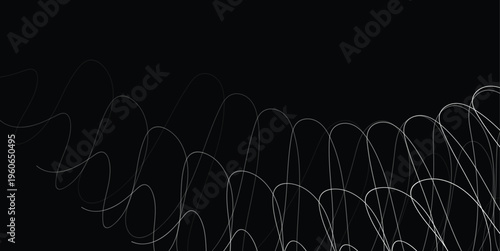 Abstract White Spiral Line Art Bottom On Black Background Minimal Monochrome Wave Pattern For Design