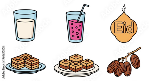 Eid Mubarak food and drink items.