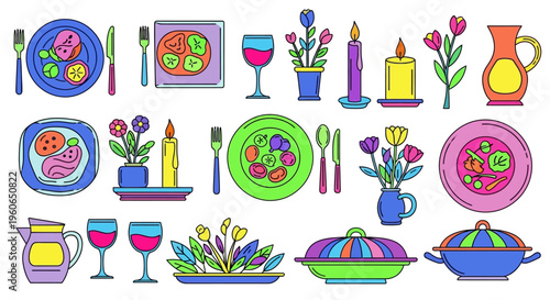 Colorful Food and Drink Items Display.