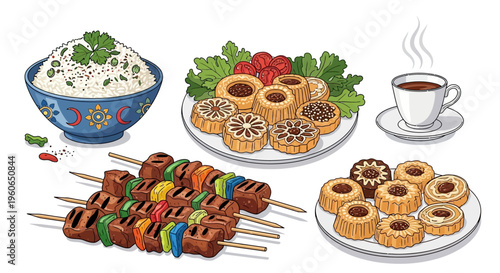 Colorful assortment of sweet pastries displayed.