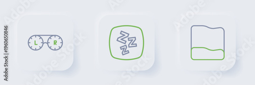 Set line Pillow, Sleepy and Contact lens container icon. Vector