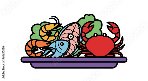 Colorful seafood on a plate.