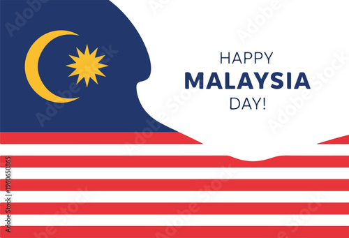 Happy Malaysia Day Celebration Card Featuring the Malaysian Flag with Stripes and Crescent Moon and Star