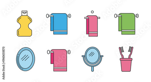 Colorful towels and bathroom accessories.