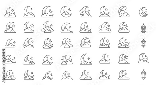 Moon Phase Icons Line Drawings.