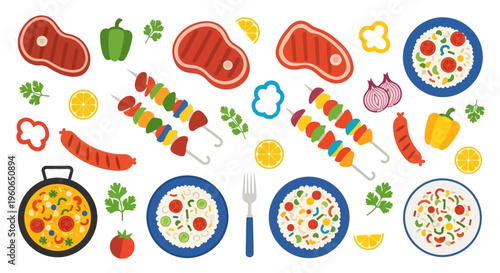 Colorful food and dish variety.