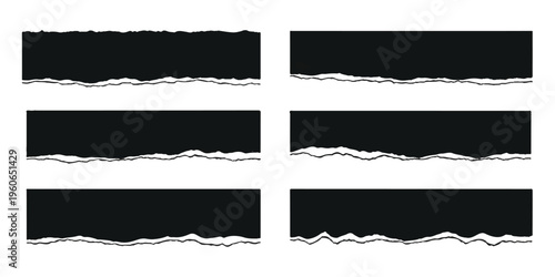 A collection of six distinct black rectangular strips featuring a jagged torn paper edge design