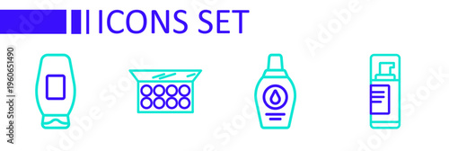 Set line Shaving gel foam, Bottle of shampoo, Makeup powder with mirror and icon. Vector