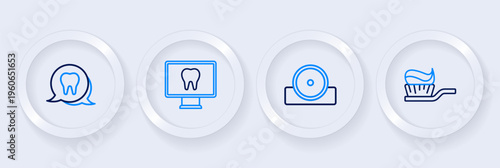 Set line Toothbrush with toothpaste, Otolaryngological head reflector, Online dental care and icon. Vector