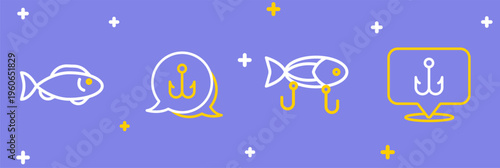 Set line Fishing hook, lure, and icon. Vector