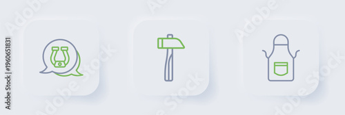 Set line Blacksmith apron, Hammer and Horseshoe icon. Vector
