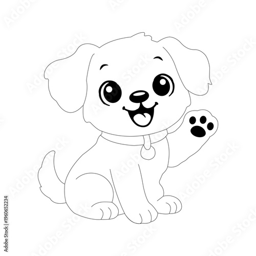 A cute cartoon dog coloring page for kids, featuring a simple line art style. This illustration of the animal features large eyes and clean lines, perfect for children's coloring pages.