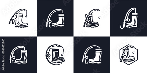Fishing Boots and Rod Equipment Icons for Outdoors