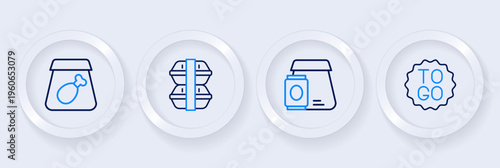 Set line Coffee cup to go, Online ordering food, Lunch box and meal icon. Vector