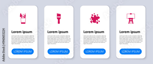 Set Wood easel, Paint spray, brush and Pencil case stationery. Business infographic template. Vector