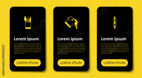 Set Marker pen, Paint bucket and Pencil case stationery. Business infographic template. Vector