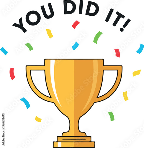 Celebrate your success with this golden trophy and confetti, a perfect symbol of achievement and victory!