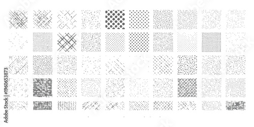 A comprehensive collection of diverse hand-drawn monochromatic pattern swatches for design work