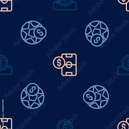 Set line Coin money with dollar, Football betting and on seamless pattern. Vector