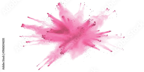 An artistic explosion of vibrant pink powder isolated against a clean and plain white background