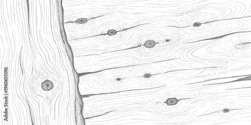 A detailed hand drawn illustration of wooden planks showing natural wood grain and various knots