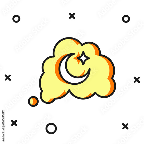 Filled outline Dreams icon isolated on white background. Sleep, rest, dream concept. Resting time and comfortable relaxation. Flat filled outline style with shadow. Vector